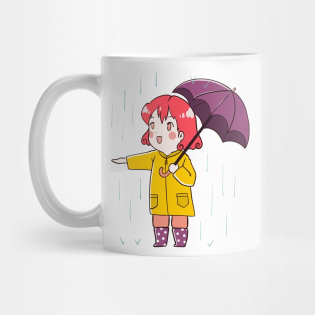 Cute Chibi Anime Girl Rainy Day Illustration by MariOyama